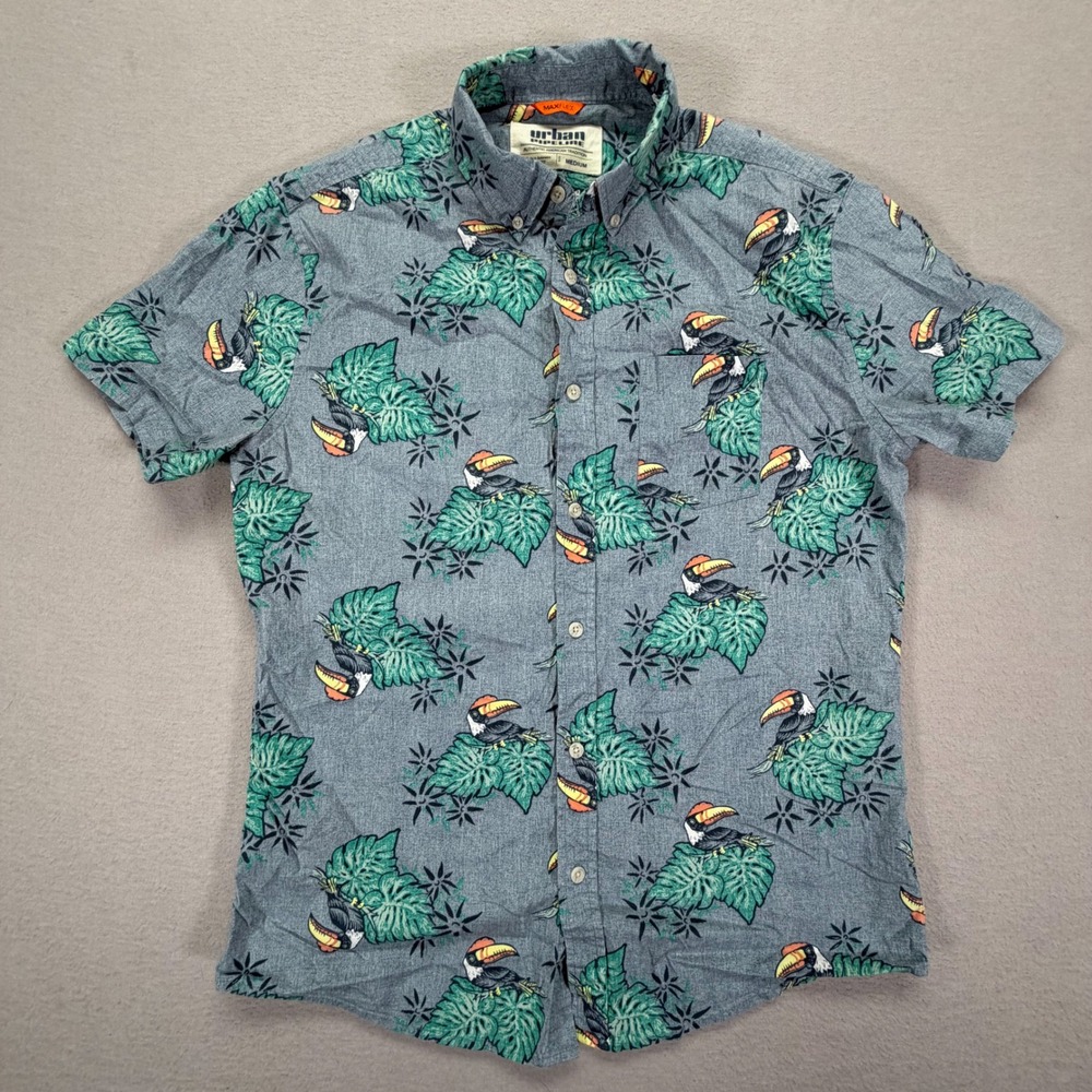 Urban‎ Pipeline Button Down Mens Medium Grey Tropical Toucan Print Shirt
